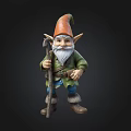 Colorful Gnome Figure With Orange Pointed Hat White Beard Green Outfit And Walking Stick