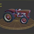 Red Vintage Tractor Model Featuring Large Wheels On Brown Display Base 3d model