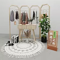 Wooden Clothes Racks with Hanging Clothes Small Table Plant and Rug for New Products