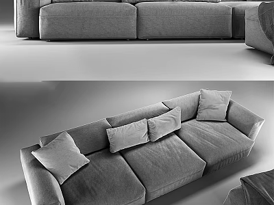 Modern Gray Sectional Sofa With Soft Pillows For Living Room Interior Design 3d model