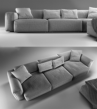 Modern multi-person sofa with armrest pillow leisure sofa 3d model