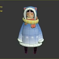 Cute Cartoon Character Wearing Blue Coat With Cat Ear Hat And Yellow Red Scarf