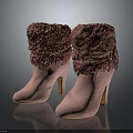 Pink High Heel Ankle Boots With Fuzzy Cuff And Metallic Buckle Design