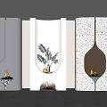 Three Modern Fireplaces With Different Textures And Decorative Plants In Interior 3d model