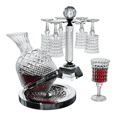 Crystal Wine Bottle And Glasses With Intricate Cut Patterns Red Wine In One Glass 3d model