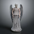 Ancient Stone Angel Statue With Large Wings And Flowing Robe Design 3d model