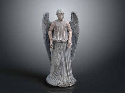 Ancient Stone Angel Statue With Large Wings And Flowing Robe Design 3d model