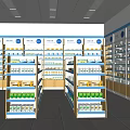 Non Prescription Pharmacy Store Interior With Shelves Displaying Medicines And Products