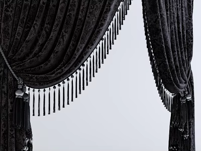Elegant Dark Patterned Velvet Curtains With Tassel Trim And Drapery Design 3d model