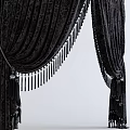 Elegant Dark Patterned Velvet Curtains With Tassel Trim And Drapery Design