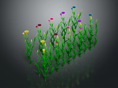 Vibrant Colorful Flowers With Green Stems Blooming On Dark Background Plant 3d model