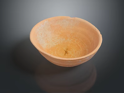 Handcrafted Clay Bowl Sculpture With Natural Surface Texture And Central Carved Pattern 3d model