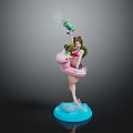 Green Haired Female Character Standing On Pink Creature Holding Spray Can With Blue Cloud Base