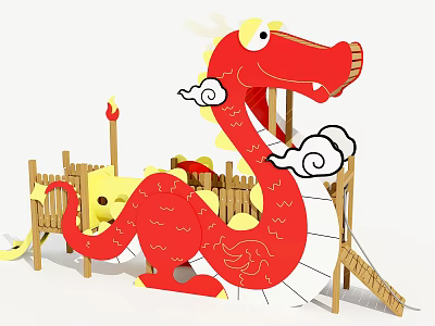 Dragon Shaped Amusement Equipment With Slide And Clouds 3d model Dragon Shaped Amusement Equipment With Slide And Clouds 3d model