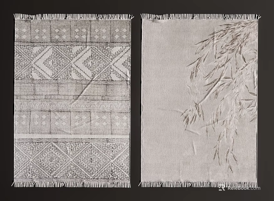 Square Rugs Featuring Geometric Patterns And Botanical Designs With Fringes 3d model 