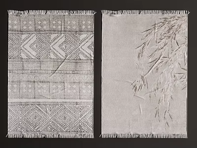 Square Rugs Featuring Geometric Patterns And Botanical Designs With Fringes 3d model