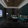 KTV Interior Design With Modern Lighting Black Sofas LED Screens And Bar Counter