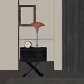 Modern Dark Wooden Nightstand with Round Clock and Orange Shade Lamp against White Wall