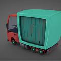 Cartoon Style 3D Model Truck With Red Cab And Green Cargo Box Design