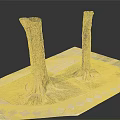 Natural Wooden Tree Stumps With Exposed Roots On Stone Paved Ground