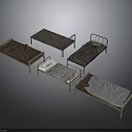 Simple Metal And Wooden Frame Beds With Brown Gray Mattress Covers