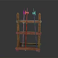 Traditional Metal Spears Placed on Wooden Display Rack with Classic Design