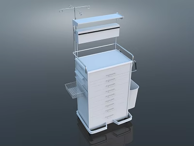 Functional Medical Device Cart With Multiple Drawers Top Platform Side Basket And Hanging Rod 3d model