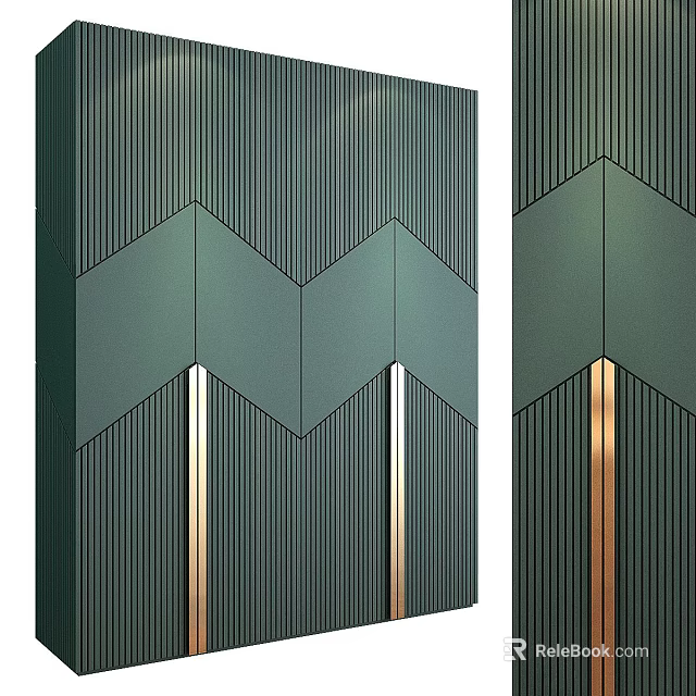 Green Textured Panel With Geometric Chevron Pattern And Metallic Accents 3d model