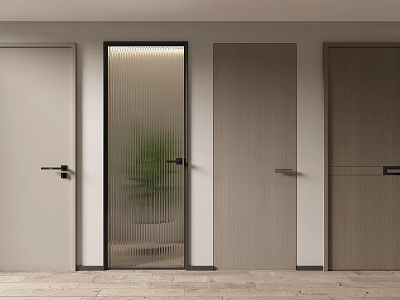 Modern Swing Doors With Ribbed Glass Panel And Light Wooden Frame Design 3d model