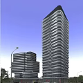 Modern Tall Office Building With Glass Curtain Wall And Spiral Exterior Design
