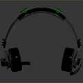 Black Computer Gaming Headset With Green Buttons Red Details And Microphone 3d model
