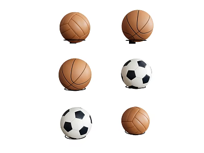 Different Types of Sports Equipment Including Basketballs Footballs and Volleyballs for Games 3d model