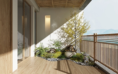 New Chinese Style Balcony Landscape Home Balcony Homestay Balcony Landscaping 3d model