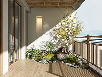 New Chinese Style Balcony Landscape Home Balcony Homestay Balcony Landscaping 3d model