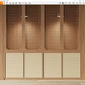 Modern Wooden Wardrobe Design With Rattan Panels And Sliding Storage Doors