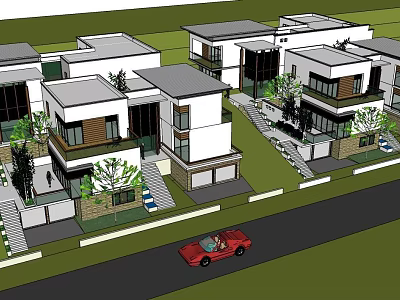 Modern Detached Villa Exterior Design With White Facade Balcony And Greenery 3d model