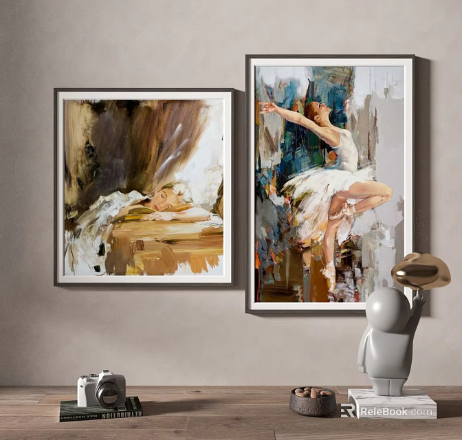 Interior Wall Art Decor With Ballet Dancer Lying Figure Paintings And Decorative Items 3d model 