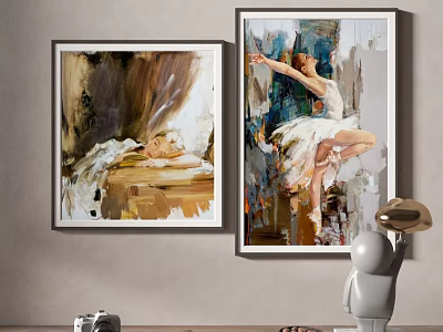 Interior Wall Art Decor With Ballet Dancer Lying Figure Paintings And Decorative Items 3d model
