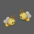 Cute Yellow Cartoon Bees As Flying Animals With White Wings And Orange Stripes