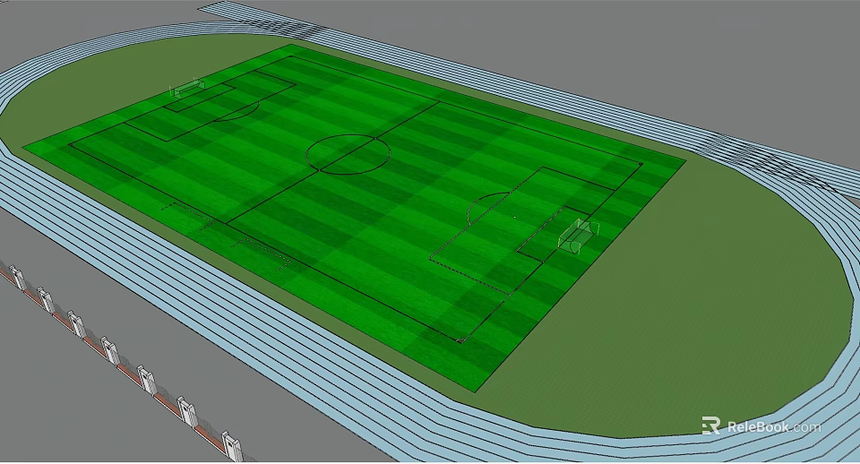 Campus Soccer Field With Green Grass And Surrounding Running Track For Students 3d model 