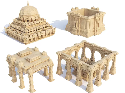 Cartoon Scene Ancient Architecture Models With Intricate Carvings And Stone Structures 3d model