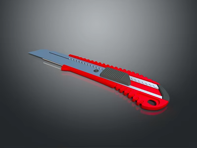 Red Handle Utility Knife with Silver Blade and Serrated Edge for Household Use 3d model