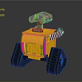 Yellow Robot Featuring Tracked Wheels Binocular Like Top Device And Striped Side Part