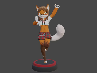 3D Anime Fox Girl Character In School Uniform With Plaid Skirt And Tail 3d model