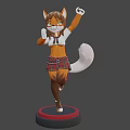 3D Anime Fox Girl Character In School Uniform With Plaid Skirt And Tail
