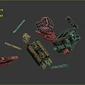 Rusty Mechanical Parts Suspended In Dark Industrial Wreckage Scene