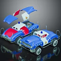 Blue and Red Toy Police Cars with Open Doors and Star Emblems