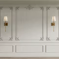 Elegant White Wainscoting Panel Design With Decorative Moldings And Wall Sconces 3d model