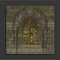 Antique Stone Cube Structure With Arched Stained Glass Windows Design
