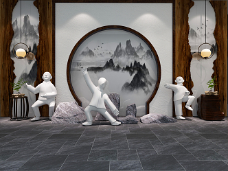 New Chinese background wall 3d model